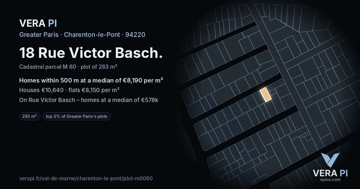 18 Rue Victor Basch, Charenton-le-Pont at night – the plot lit, the parcels around coloured by the prices near them
