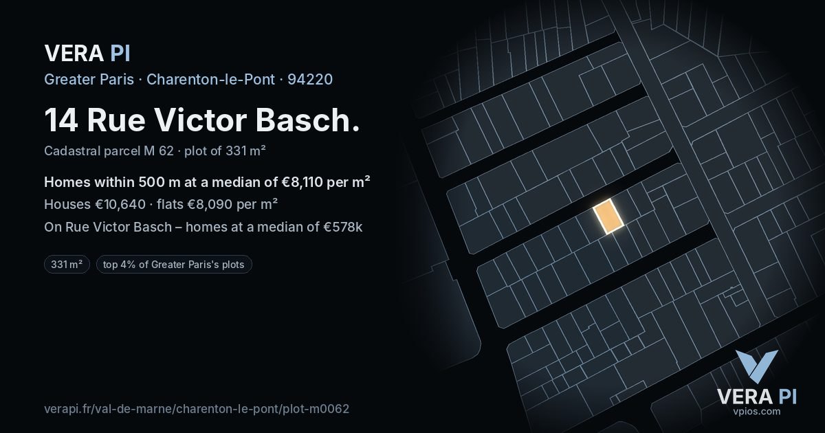 14 Rue Victor Basch, Charenton-le-Pont at night – the plot lit, the parcels around coloured by the prices near them