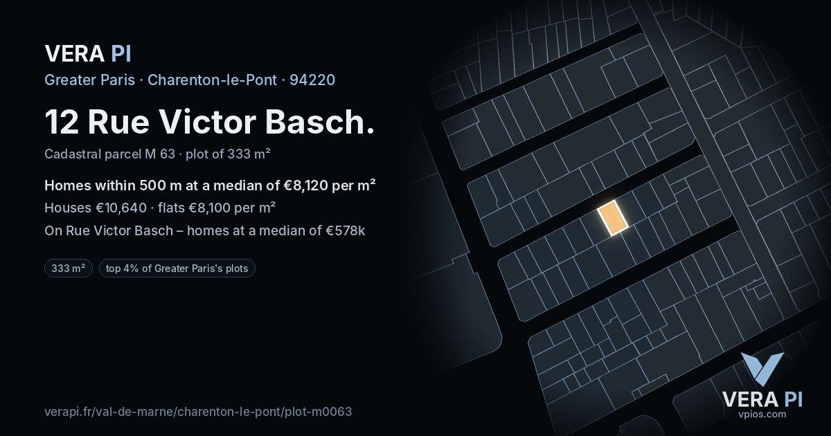 12 Rue Victor Basch, Charenton-le-Pont at night – the plot lit, the parcels around coloured by the prices near them