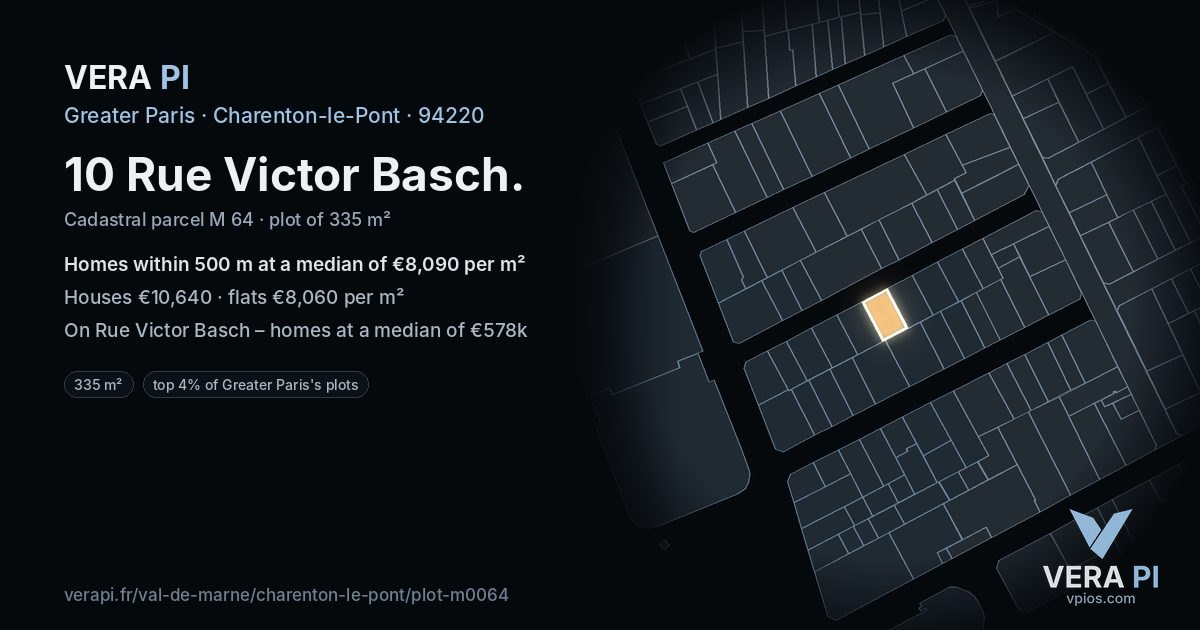 10 Rue Victor Basch, Charenton-le-Pont at night – the plot lit, the parcels around coloured by the prices near them