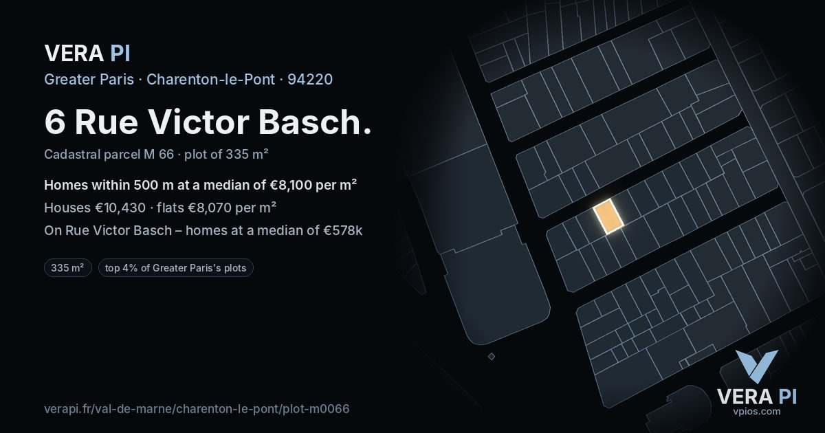 6 Rue Victor Basch, Charenton-le-Pont at night – the plot lit, the parcels around coloured by the prices near them