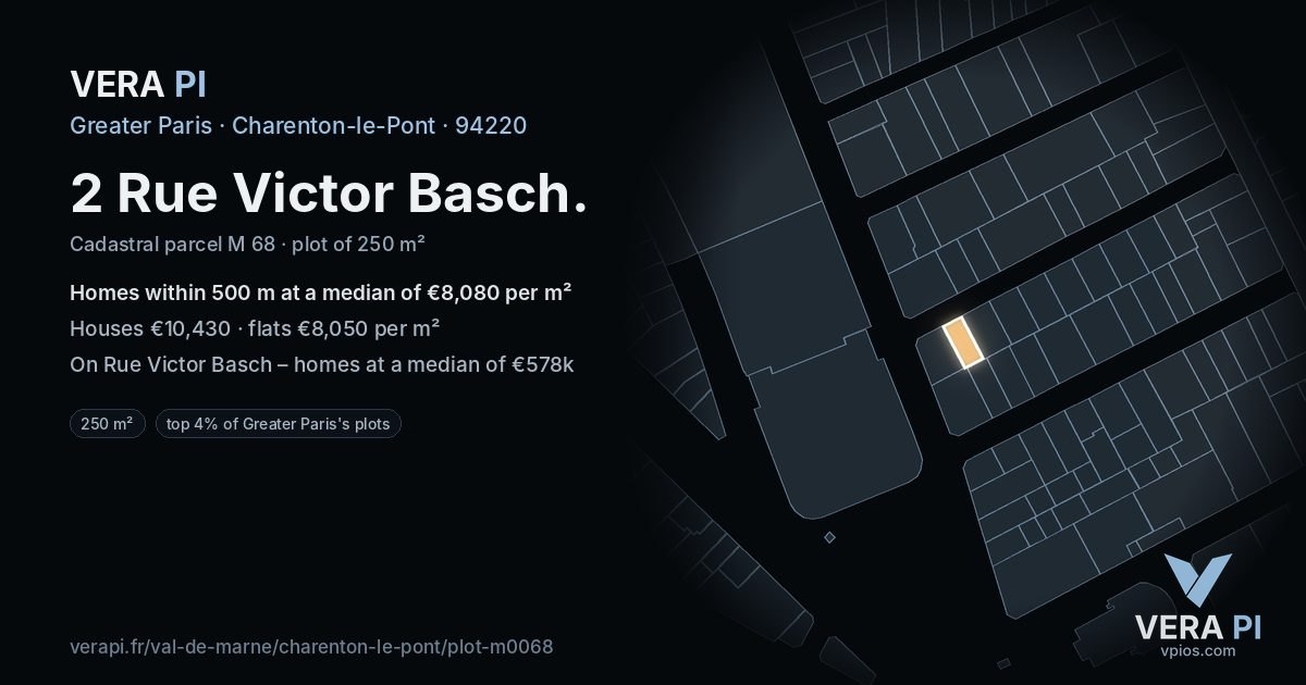 2 Rue Victor Basch, Charenton-le-Pont at night – the plot lit, the parcels around coloured by the prices near them