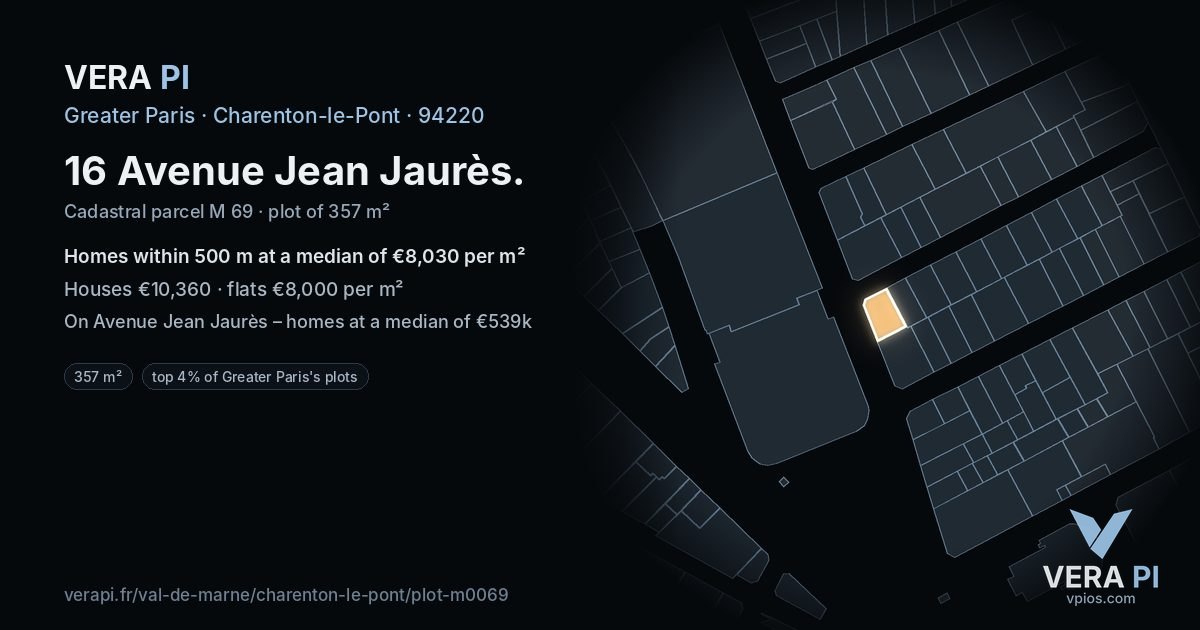 16 Avenue Jean Jaurès, Charenton-le-Pont at night – the plot lit, the parcels around coloured by the prices near them