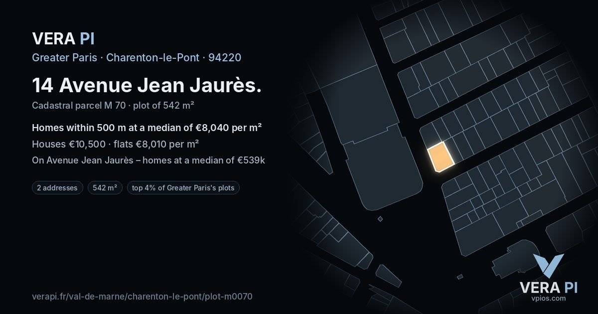 14 Avenue Jean Jaurès, Charenton-le-Pont at night – the plot lit, the parcels around coloured by the prices near them