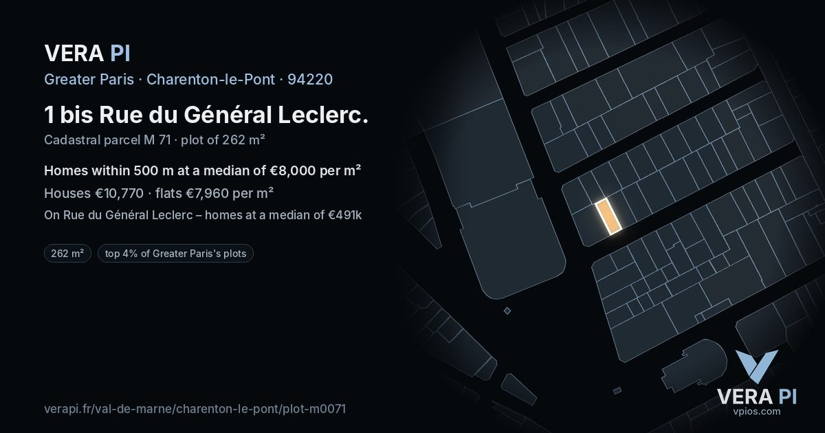 1 bis Rue du Général Leclerc, Charenton-le-Pont at night – the plot lit, the parcels around coloured by the prices near them