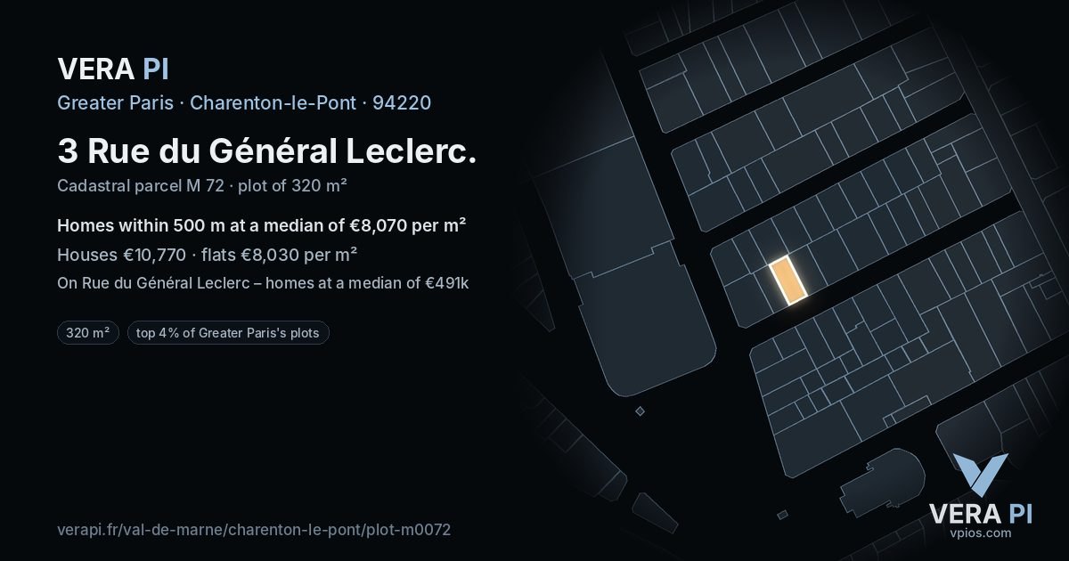 3 Rue du Général Leclerc, Charenton-le-Pont at night – the plot lit, the parcels around coloured by the prices near them