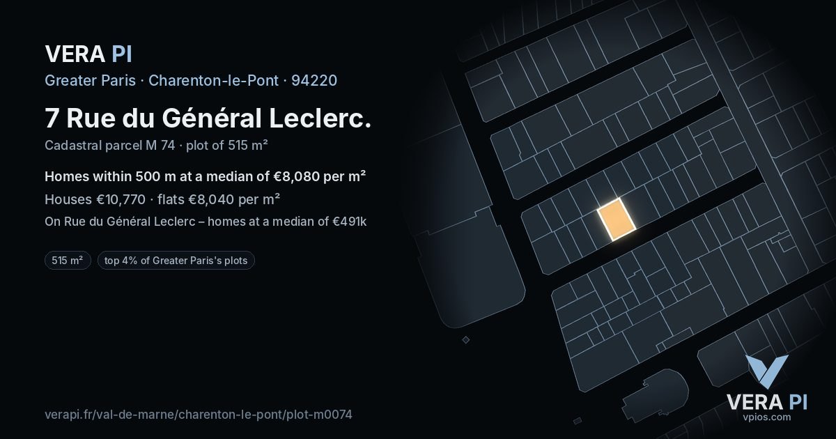 7 Rue du Général Leclerc, Charenton-le-Pont at night – the plot lit, the parcels around coloured by the prices near them