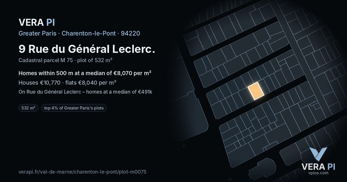 9 Rue du Général Leclerc, Charenton-le-Pont at night – the plot lit, the parcels around coloured by the prices near them