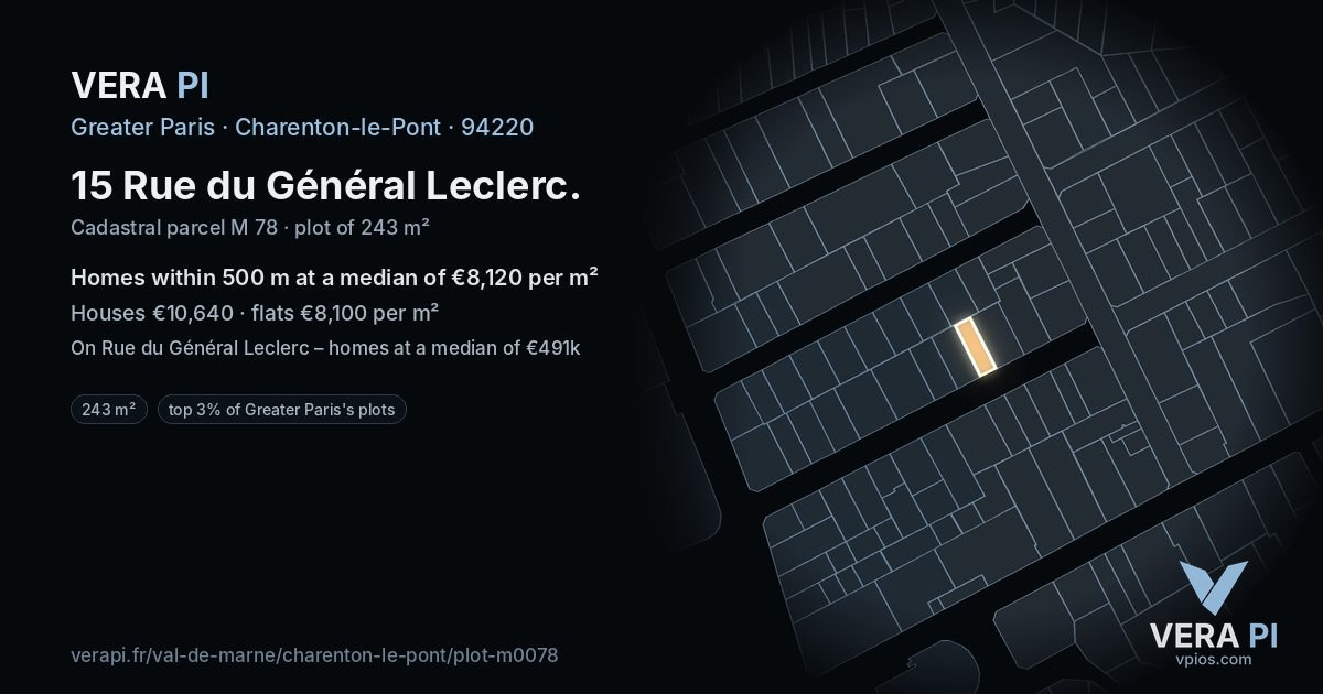15 Rue du Général Leclerc, Charenton-le-Pont at night – the plot lit, the parcels around coloured by the prices near them