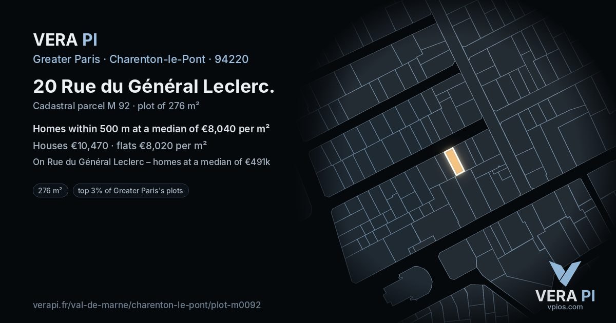 20 Rue du Général Leclerc, Charenton-le-Pont at night – the plot lit, the parcels around coloured by the prices near them