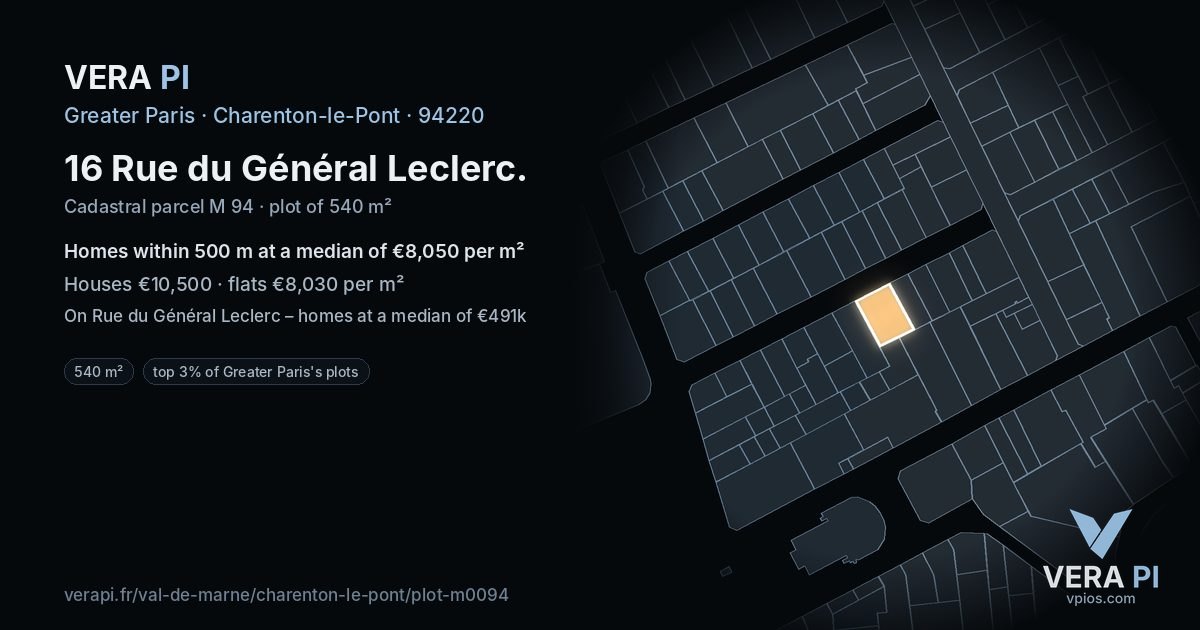 16 Rue du Général Leclerc, Charenton-le-Pont at night – the plot lit, the parcels around coloured by the prices near them