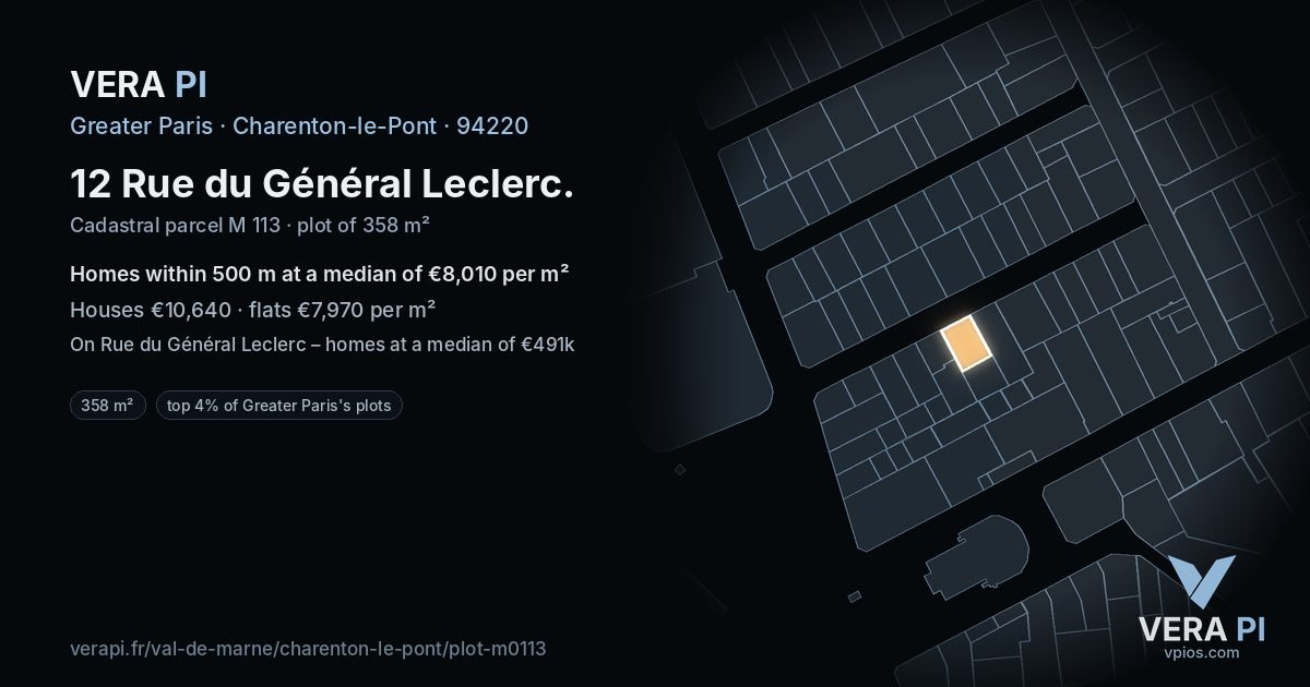 12 Rue du Général Leclerc, Charenton-le-Pont at night – the plot lit, the parcels around coloured by the prices near them