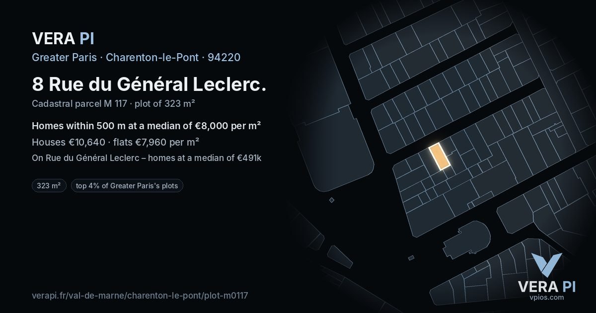 8 Rue du Général Leclerc, Charenton-le-Pont at night – the plot lit, the parcels around coloured by the prices near them