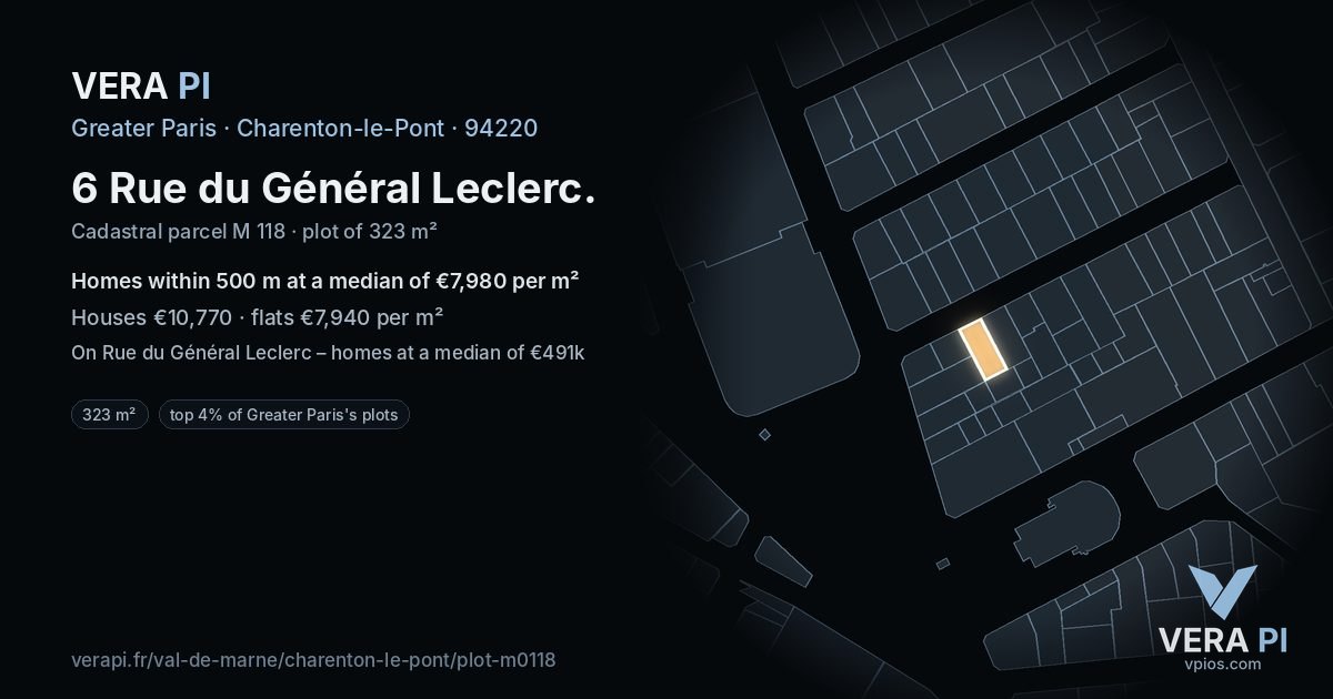 6 Rue du Général Leclerc, Charenton-le-Pont at night – the plot lit, the parcels around coloured by the prices near them