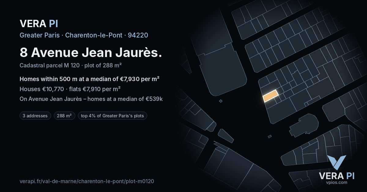 8 Avenue Jean Jaurès, Charenton-le-Pont at night – the plot lit, the parcels around coloured by the prices near them
