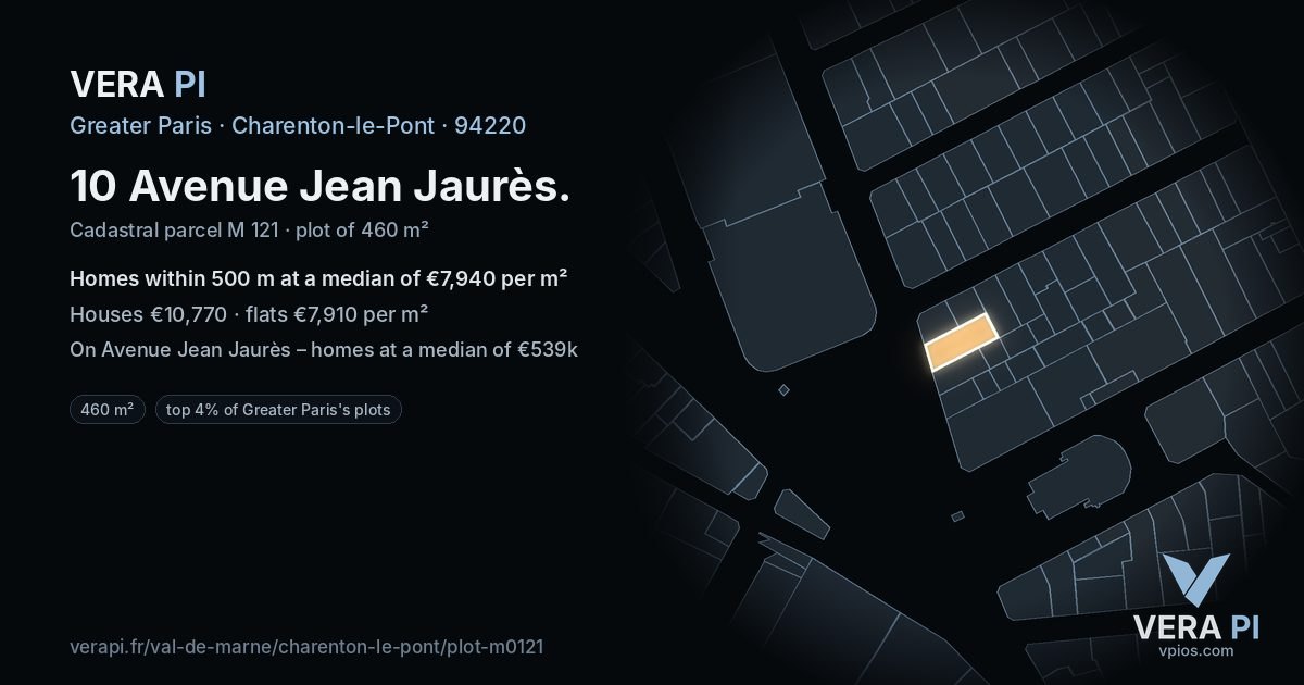 10 Avenue Jean Jaurès, Charenton-le-Pont at night – the plot lit, the parcels around coloured by the prices near them