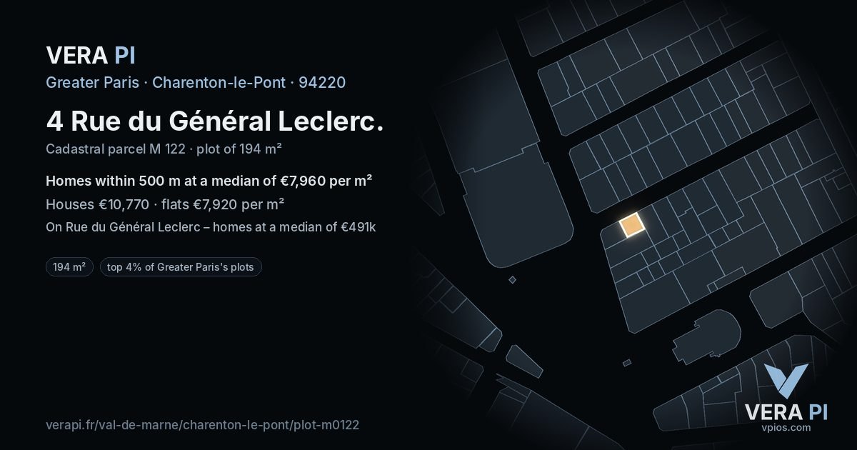 4 Rue du Général Leclerc, Charenton-le-Pont at night – the plot lit, the parcels around coloured by the prices near them