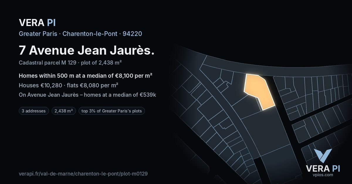 7 Avenue Jean Jaurès, Charenton-le-Pont at night – the plot lit, the parcels around coloured by the prices near them