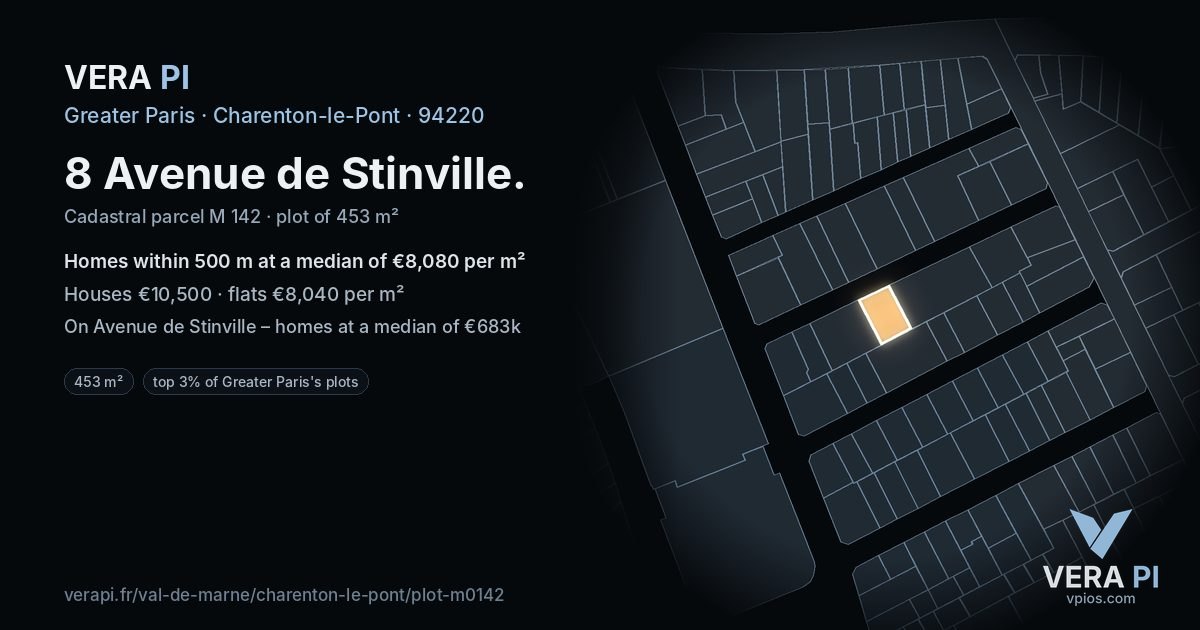 8 Avenue de Stinville, Charenton-le-Pont at night – the plot lit, the parcels around coloured by the prices near them