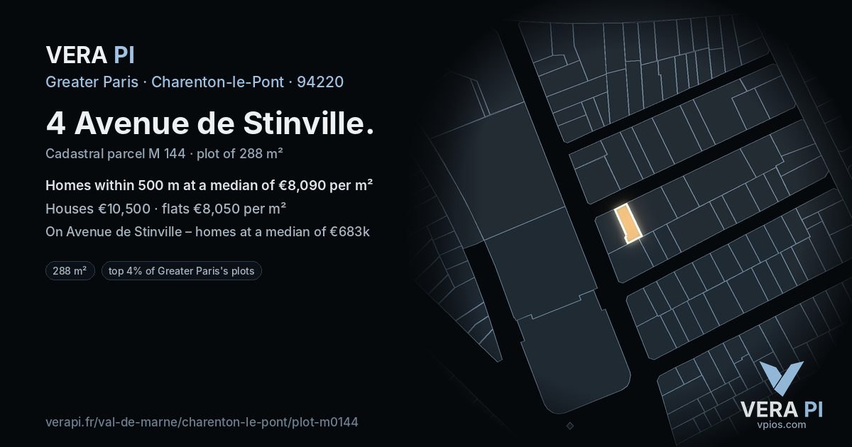 4 Avenue de Stinville, Charenton-le-Pont at night – the plot lit, the parcels around coloured by the prices near them