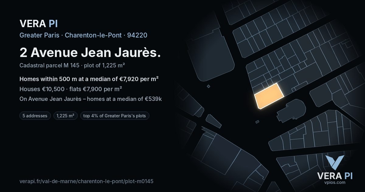 2 Avenue Jean Jaurès, Charenton-le-Pont at night – the plot lit, the parcels around coloured by the prices near them