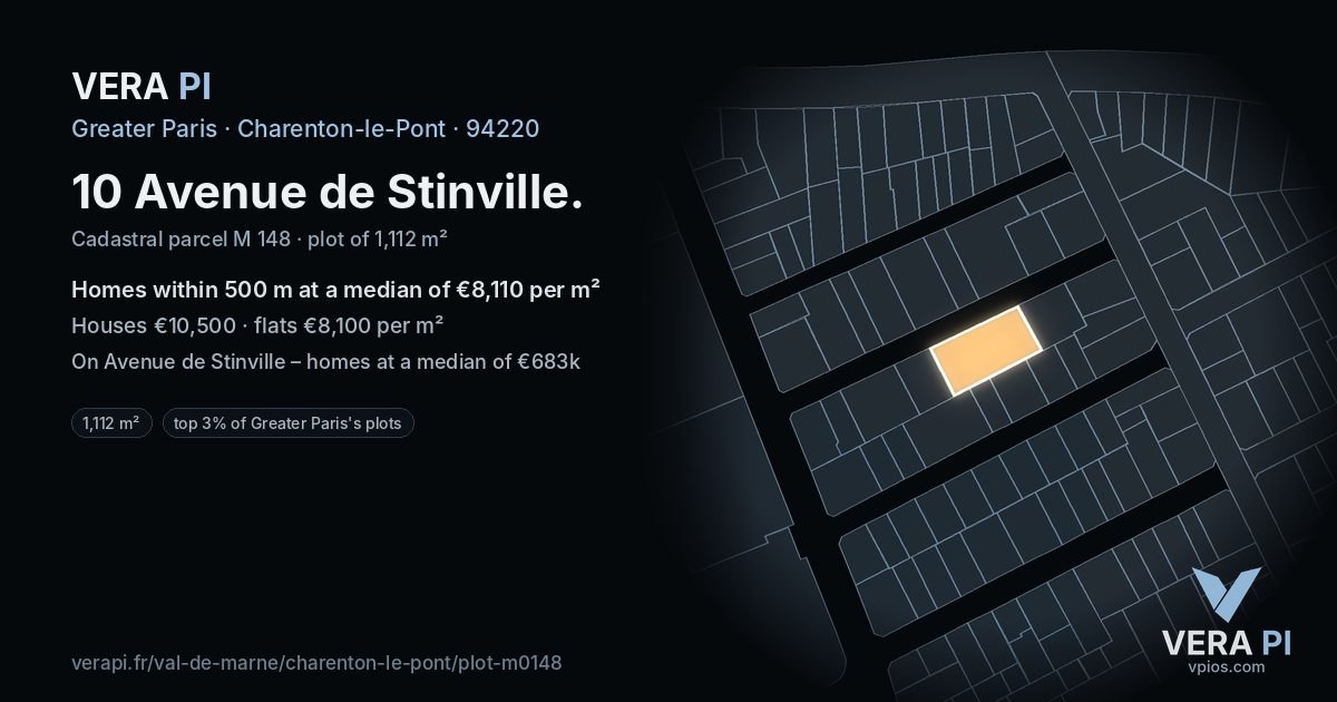 10 Avenue de Stinville, Charenton-le-Pont at night – the plot lit, the parcels around coloured by the prices near them