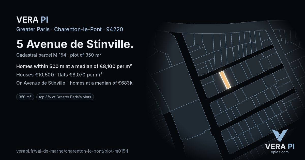 5 Avenue de Stinville, Charenton-le-Pont at night – the plot lit, the parcels around coloured by the prices near them