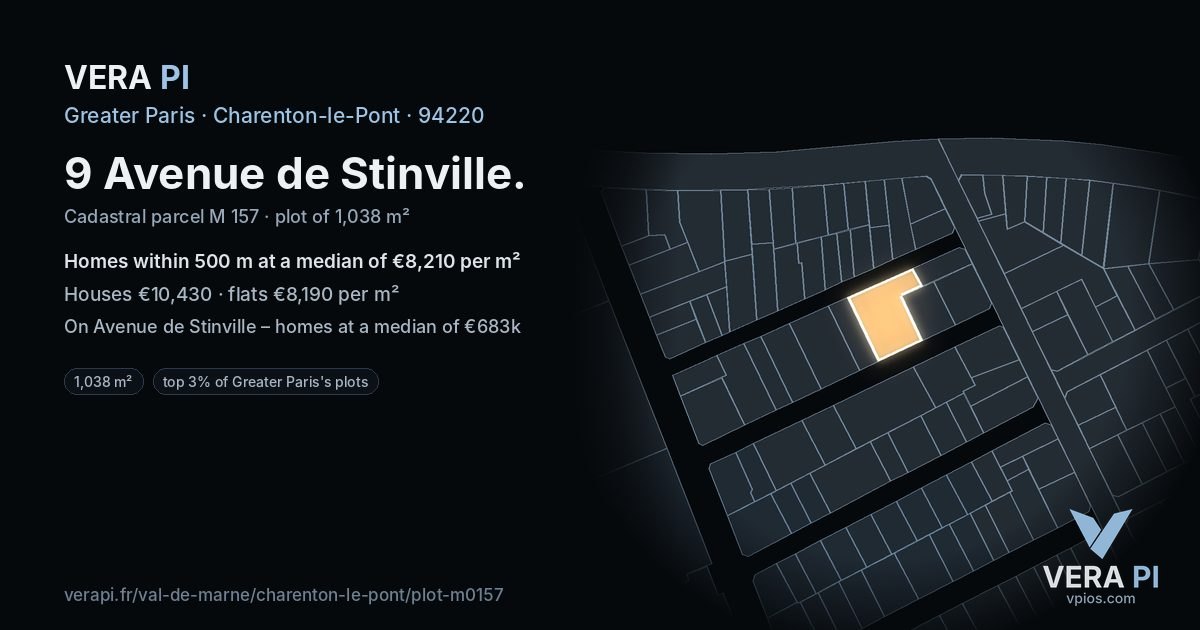 9 Avenue de Stinville, Charenton-le-Pont at night – the plot lit, the parcels around coloured by the prices near them