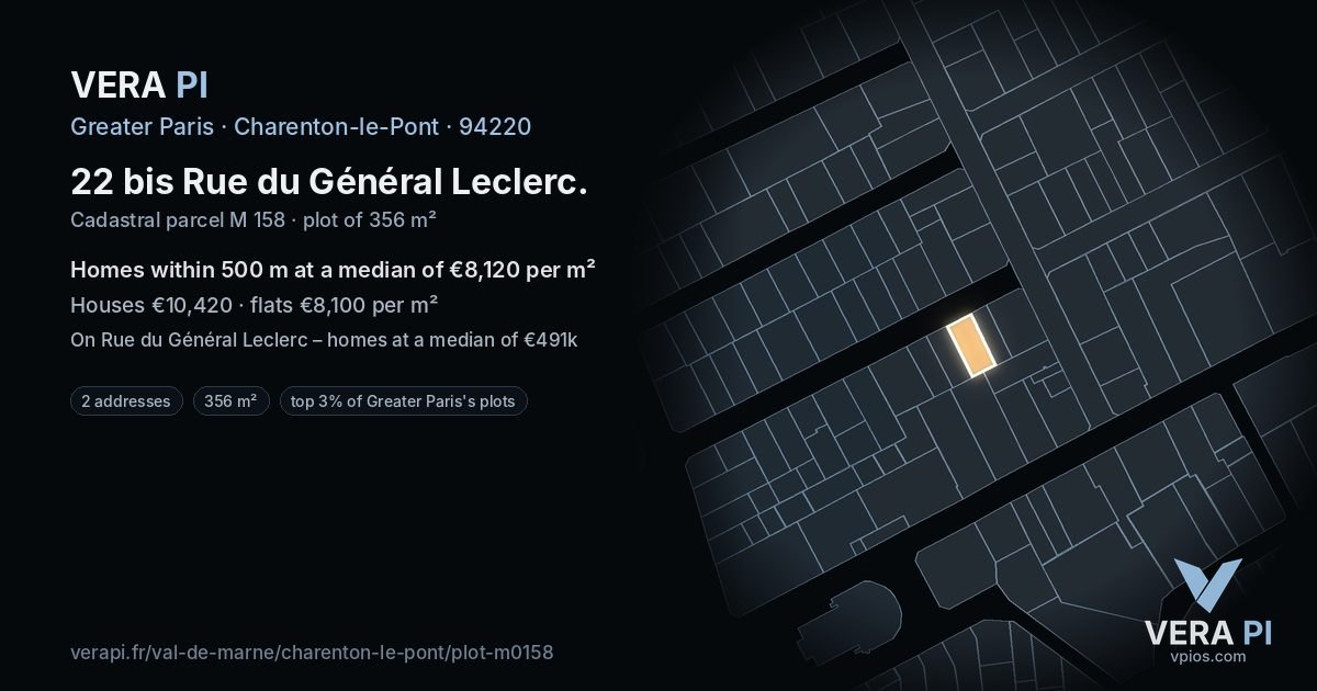 22 bis Rue du Général Leclerc, Charenton-le-Pont at night – the plot lit, the parcels around coloured by the prices near them