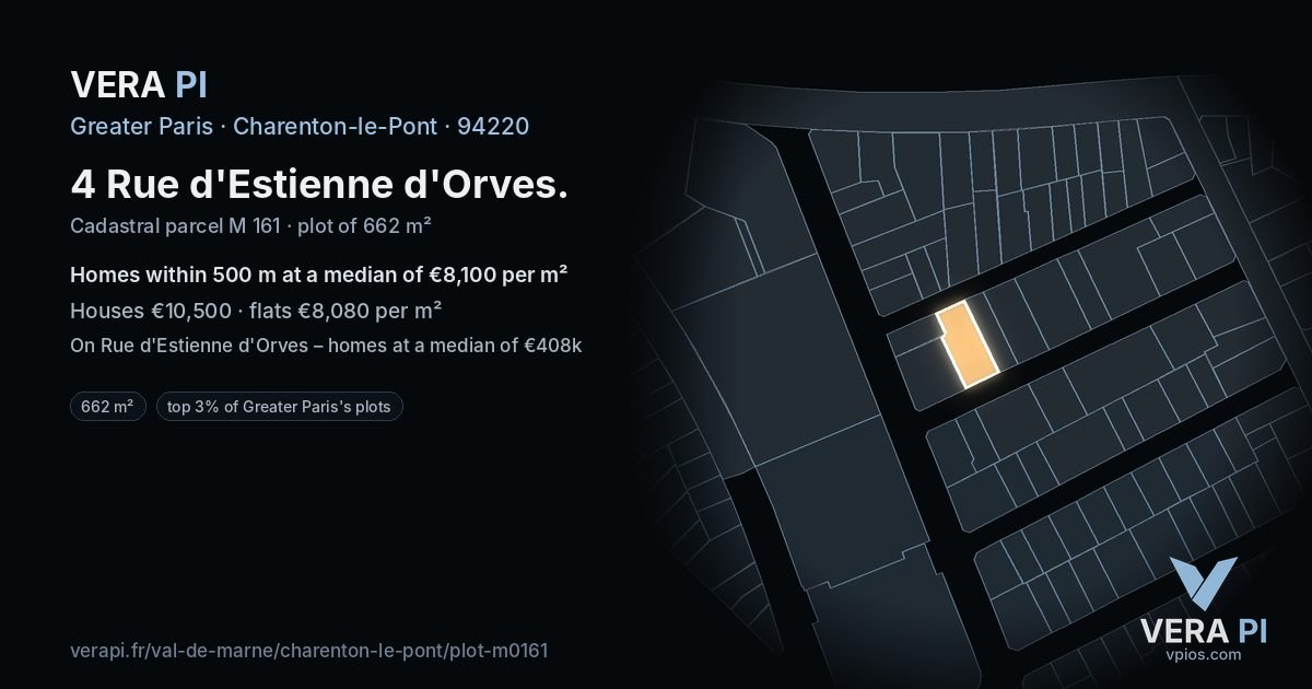 4 Rue d'Estienne d'Orves, Charenton-le-Pont at night – the plot lit, the parcels around coloured by the prices near them