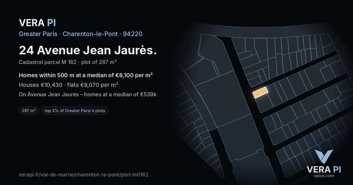 24 Avenue Jean Jaurès, Charenton-le-Pont at night – the plot lit, the parcels around coloured by the prices near them