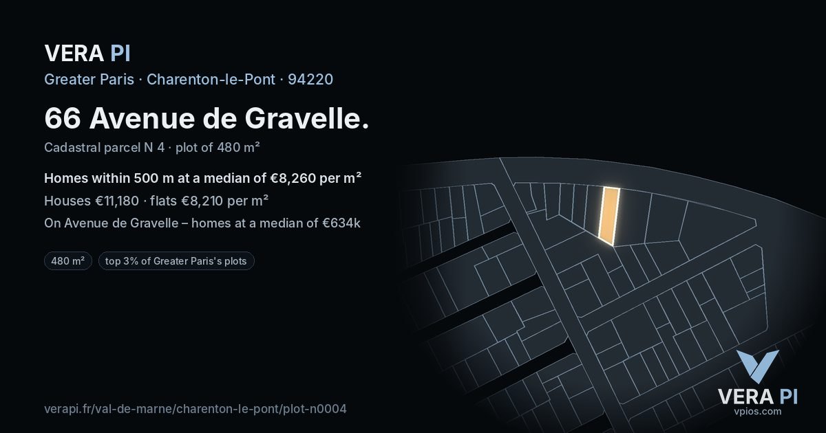 66 Avenue de Gravelle, Charenton-le-Pont at night – the plot lit, the parcels around coloured by the prices near them
