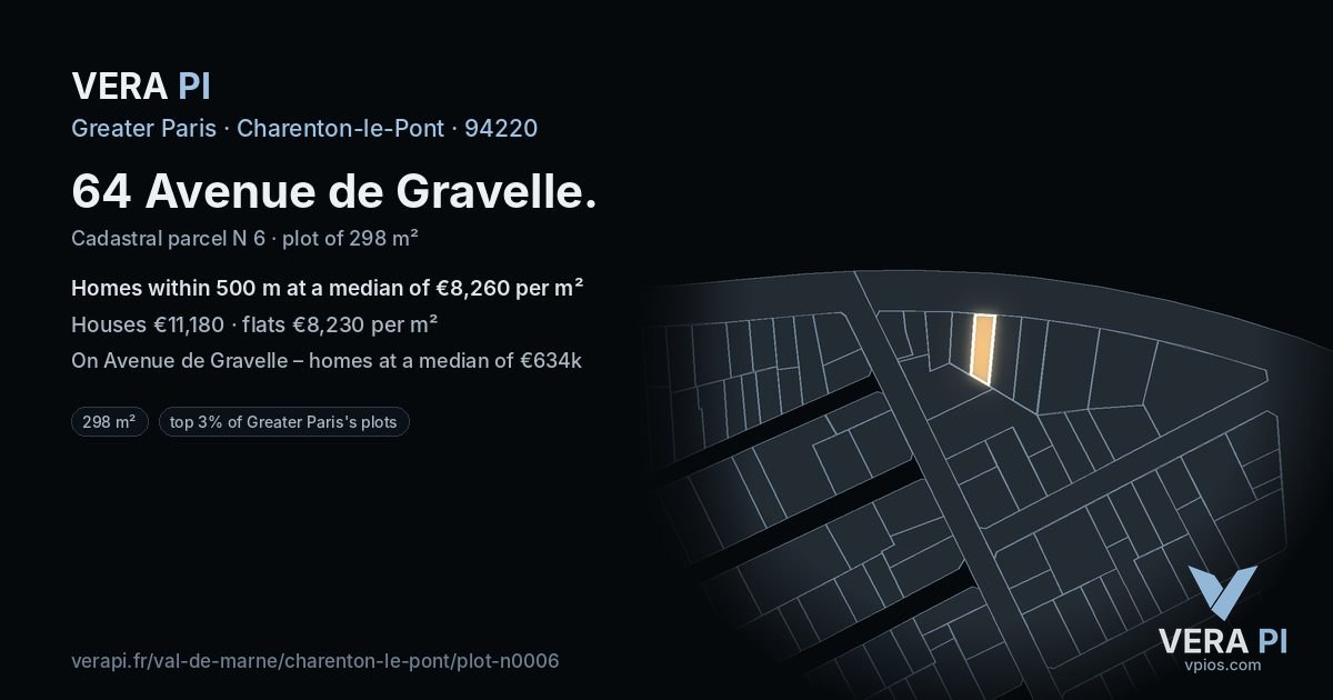 64 Avenue de Gravelle, Charenton-le-Pont at night – the plot lit, the parcels around coloured by the prices near them