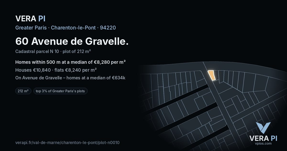 60 Avenue de Gravelle, Charenton-le-Pont at night – the plot lit, the parcels around coloured by the prices near them