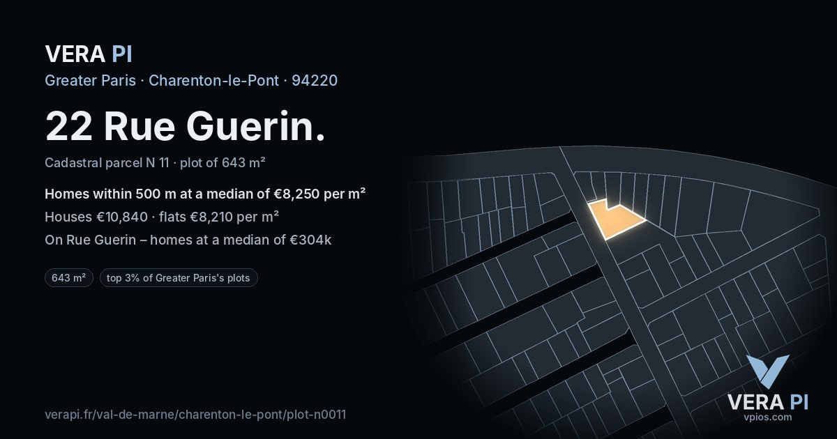 22 Rue Guerin, Charenton-le-Pont at night – the plot lit, the parcels around coloured by the prices near them