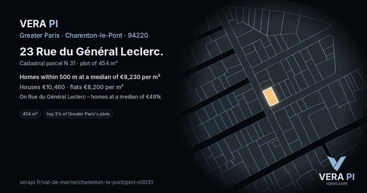 23 Rue du Général Leclerc, Charenton-le-Pont at night – the plot lit, the parcels around coloured by the prices near them