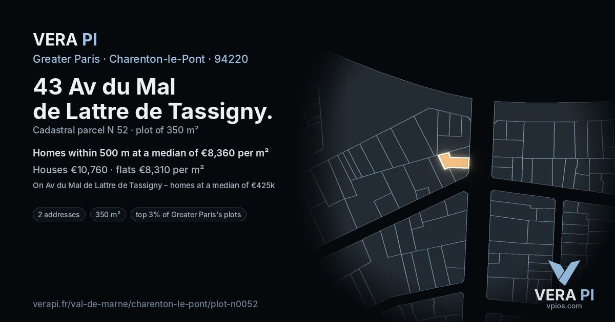 43 Av du Mal de Lattre de Tassigny, Charenton-le-Pont at night – the plot lit, the parcels around coloured by the prices near them