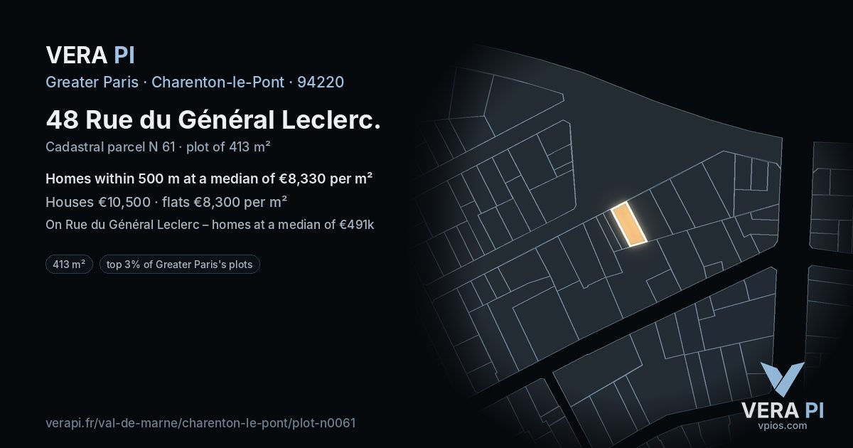 48 Rue du Général Leclerc, Charenton-le-Pont at night – the plot lit, the parcels around coloured by the prices near them