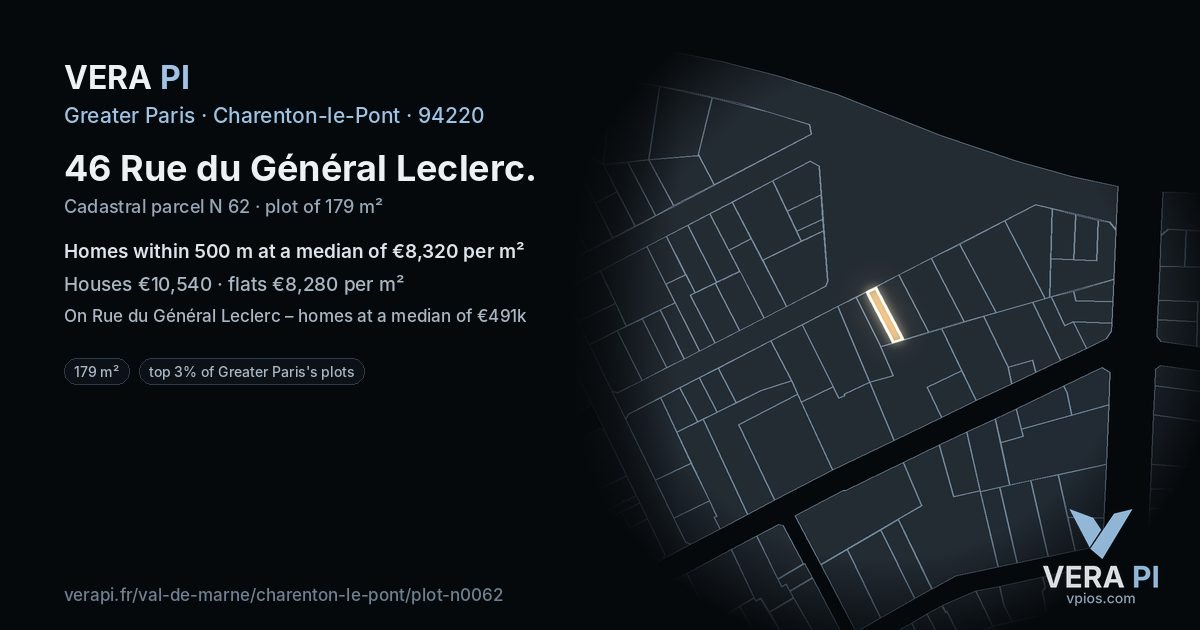 46 Rue du Général Leclerc, Charenton-le-Pont at night – the plot lit, the parcels around coloured by the prices near them