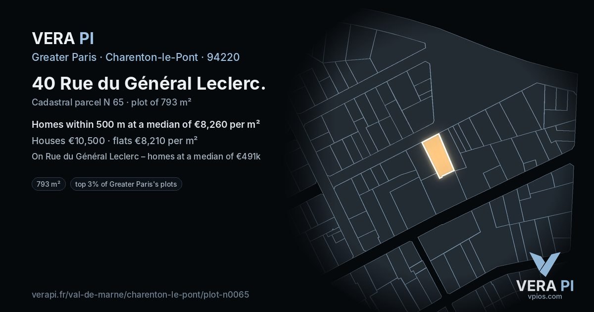 40 Rue du Général Leclerc, Charenton-le-Pont at night – the plot lit, the parcels around coloured by the prices near them