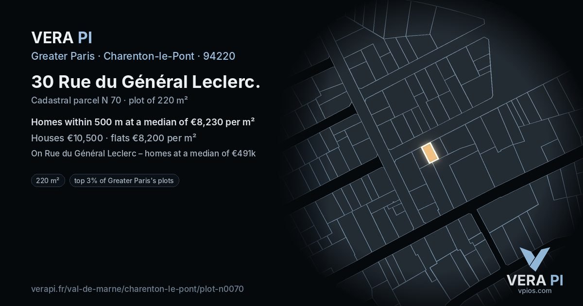 30 Rue du Général Leclerc, Charenton-le-Pont at night – the plot lit, the parcels around coloured by the prices near them
