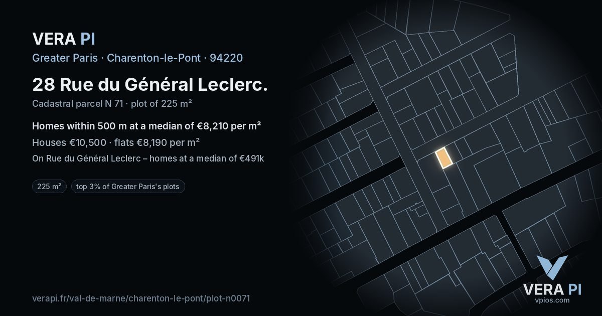 28 Rue du Général Leclerc, Charenton-le-Pont at night – the plot lit, the parcels around coloured by the prices near them