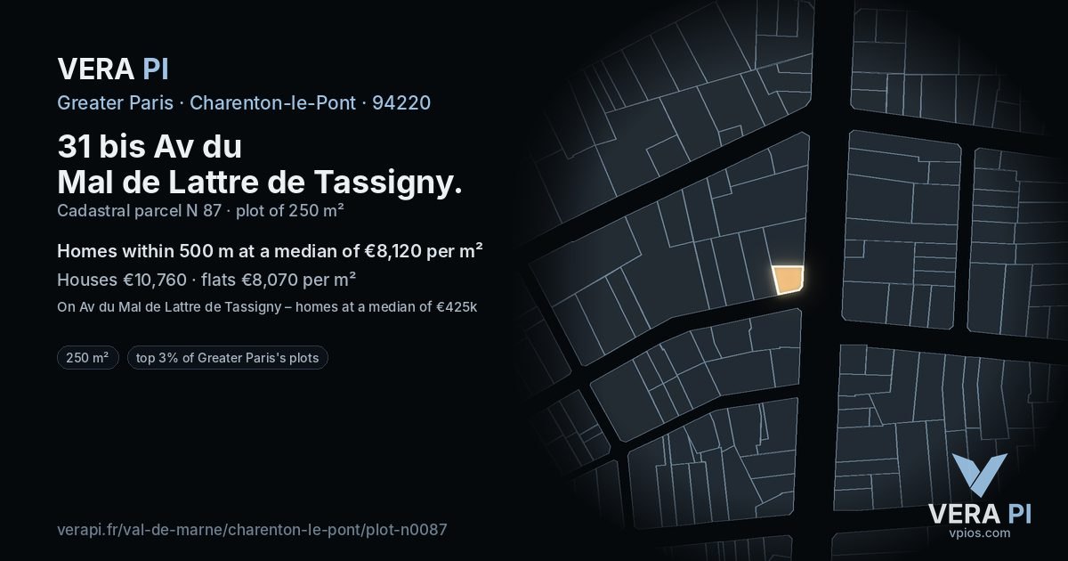 31 bis Av du Mal de Lattre de Tassigny, Charenton-le-Pont at night – the plot lit, the parcels around coloured by the prices near them