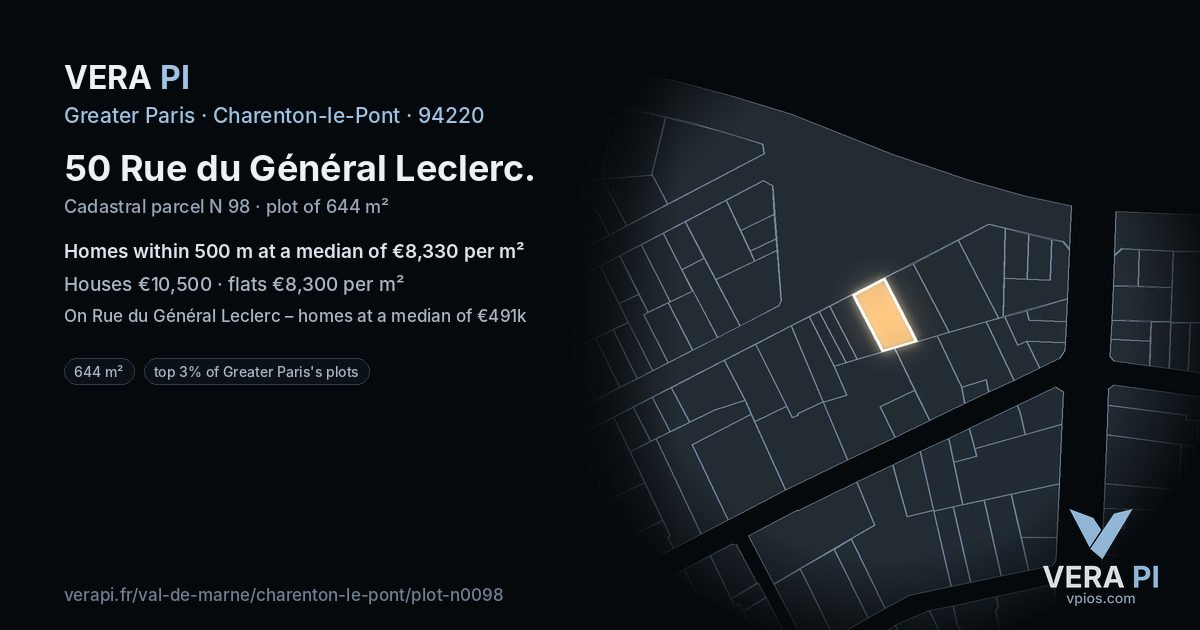 50 Rue du Général Leclerc, Charenton-le-Pont at night – the plot lit, the parcels around coloured by the prices near them