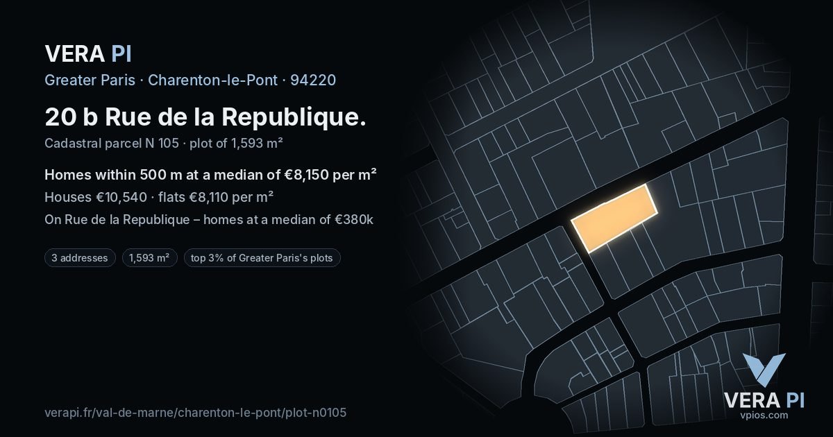 20 b Rue de la Republique, Charenton-le-Pont at night – the plot lit, the parcels around coloured by the prices near them
