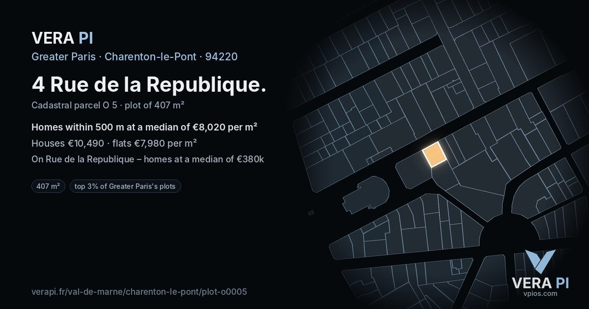 4 Rue de la Republique, Charenton-le-Pont at night – the plot lit, the parcels around coloured by the prices near them