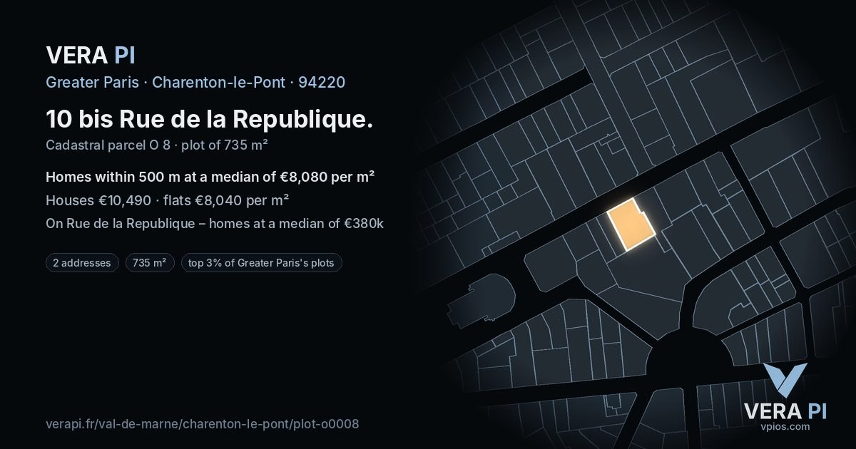 10 bis Rue de la Republique, Charenton-le-Pont at night – the plot lit, the parcels around coloured by the prices near them