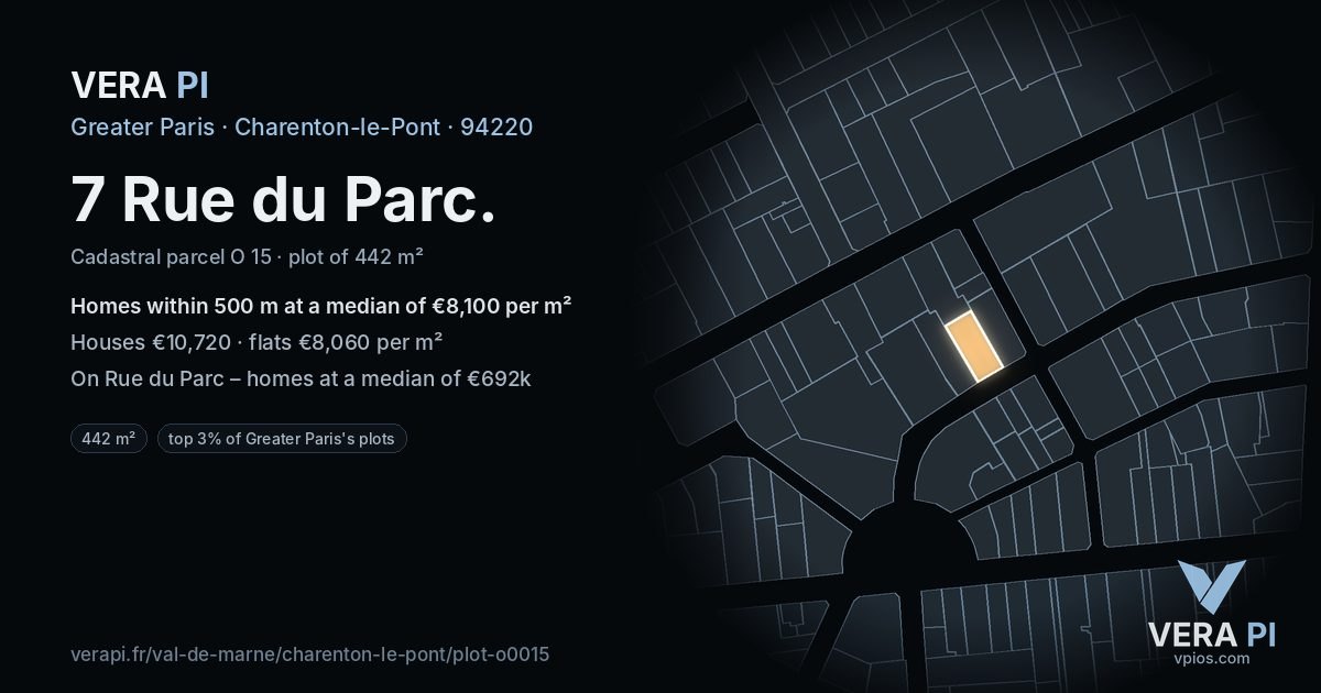 7 Rue du Parc, Charenton-le-Pont at night – the plot lit, the parcels around coloured by the prices near them