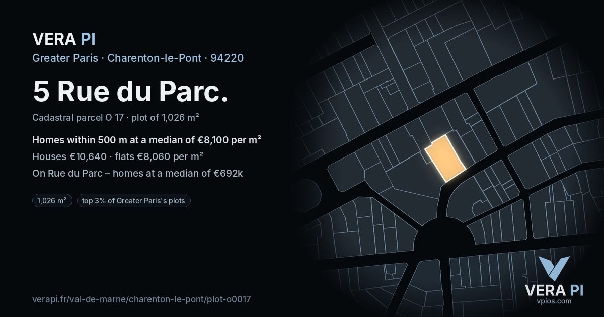 5 Rue du Parc, Charenton-le-Pont at night – the plot lit, the parcels around coloured by the prices near them