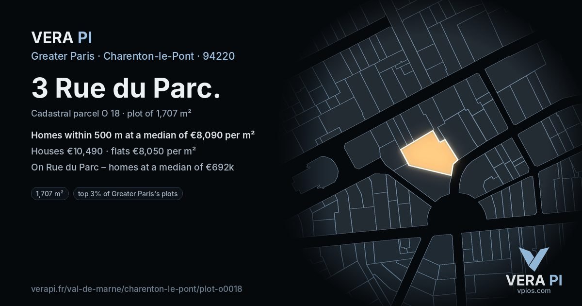 3 Rue du Parc, Charenton-le-Pont at night – the plot lit, the parcels around coloured by the prices near them